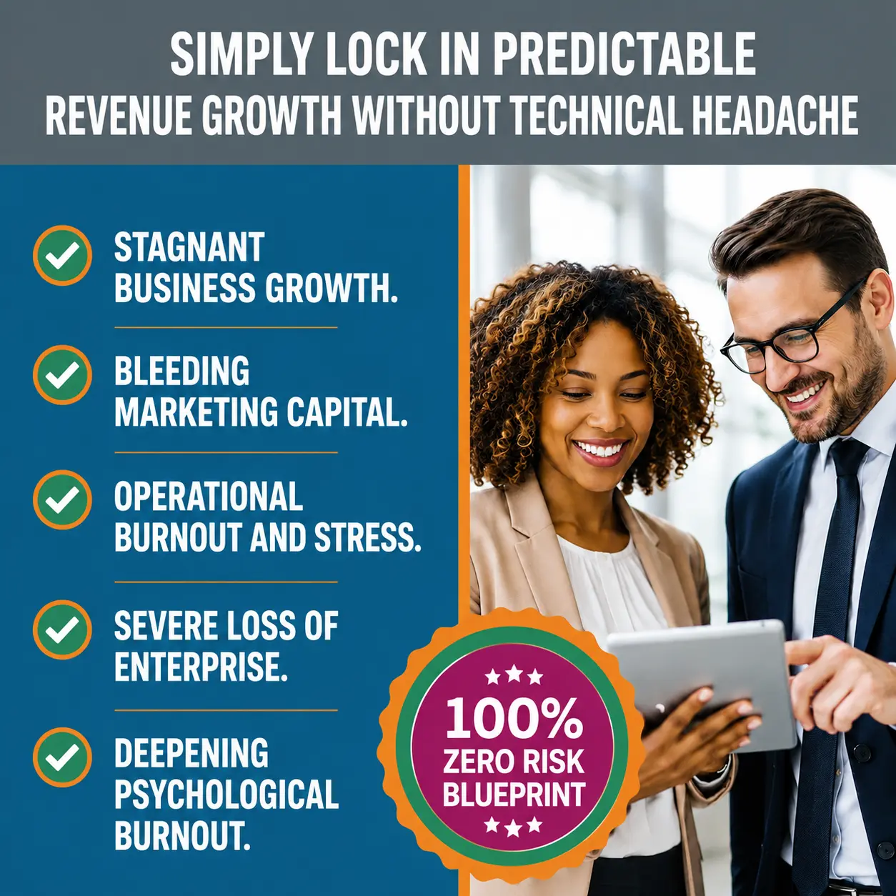 A digital marketing consultant sharing a zero-risk growth blueprint with a business owner during a comprehensive marketing audit.